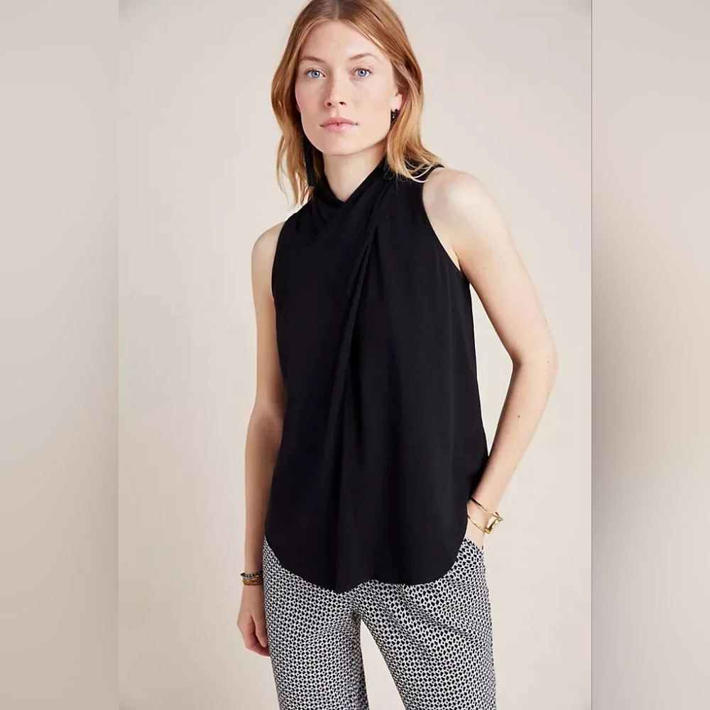Anthropologie Maeve Raven Surplice Sleeveless Blouse, button down back, size 12